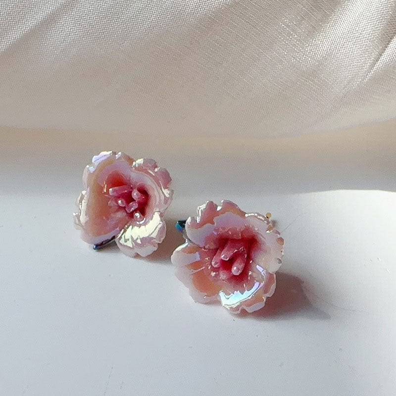 Small Ceramic Flower Earrings Dark Pink