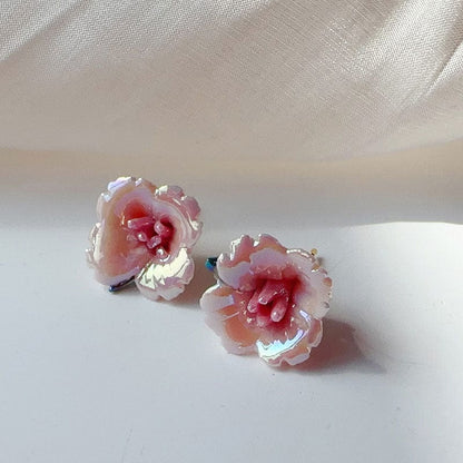 Small Ceramic Flower Earrings Dark Pink