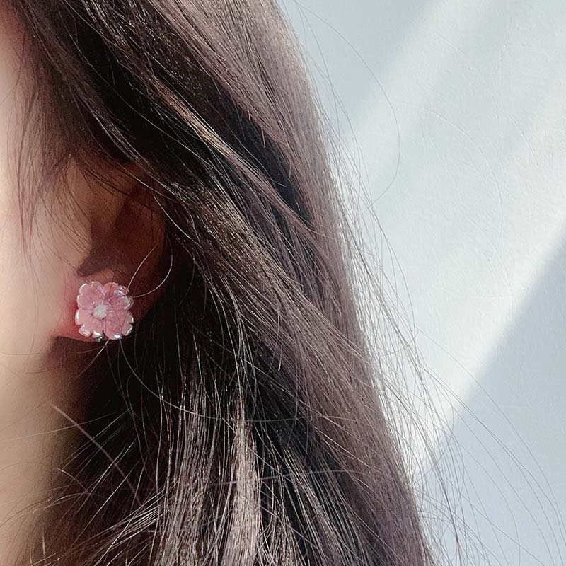 Small Ceramic Flower Earrings Dark Pink