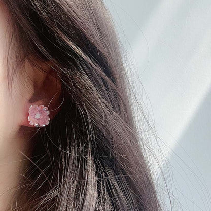 Small Ceramic Flower Earrings Dark Pink