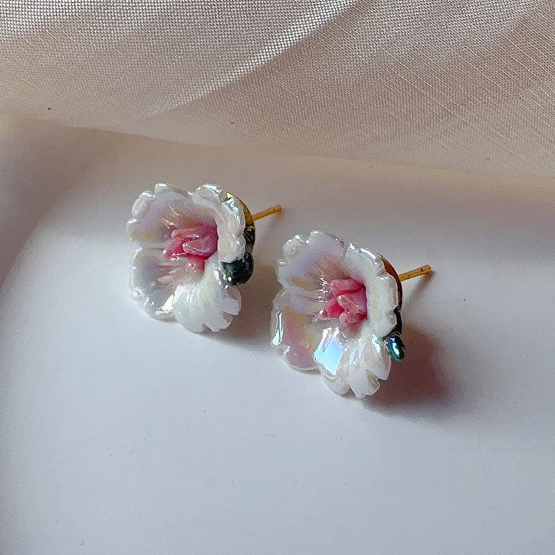 Small Ceramic Flower Earrings White