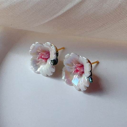 Small Ceramic Flower Earrings White