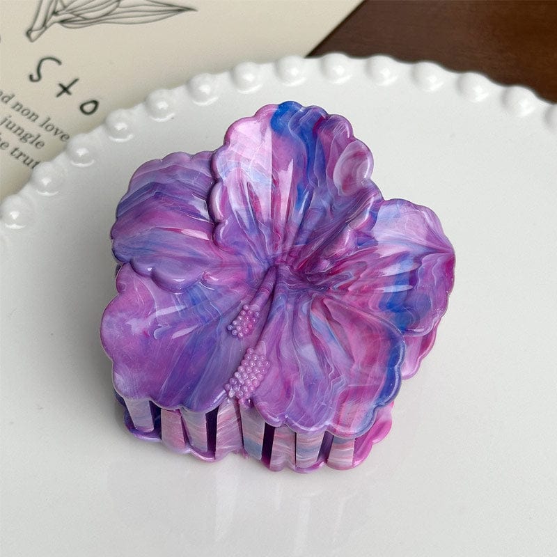 Medium  Purple Marbled Plumeria Hair Claw