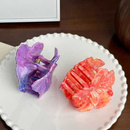 Medium  Purple Marbled Plumeria Hair Claw