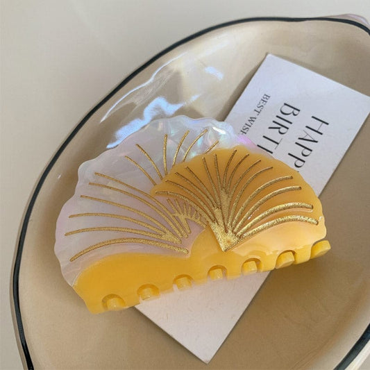 Medium Yellow And White Maple Leaf Hair Claw