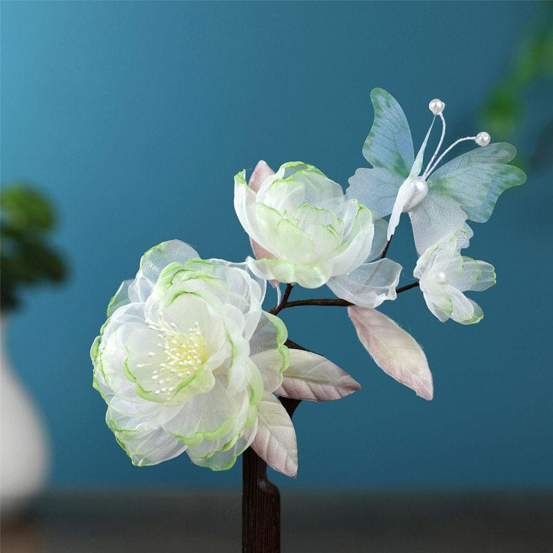 Jumbo Green Edge Peony Lace Side Clip