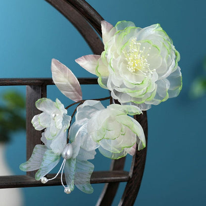 Jumbo Green Edge Peony Lace Side Clip