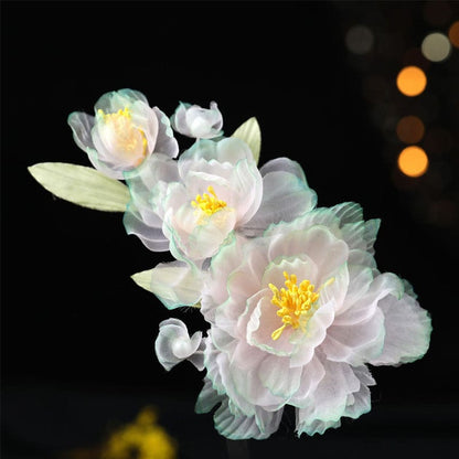 Jumbo Green Edge Peony Flower Hair Claw