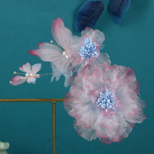 Jumbo Dark Pink Peony Flower With Butterfly Hair Claw