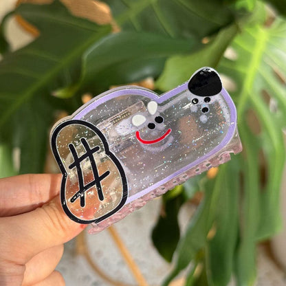 Medium  Black Ears And Purple Edges-Translucent Shiny Dog Head Hair Claw