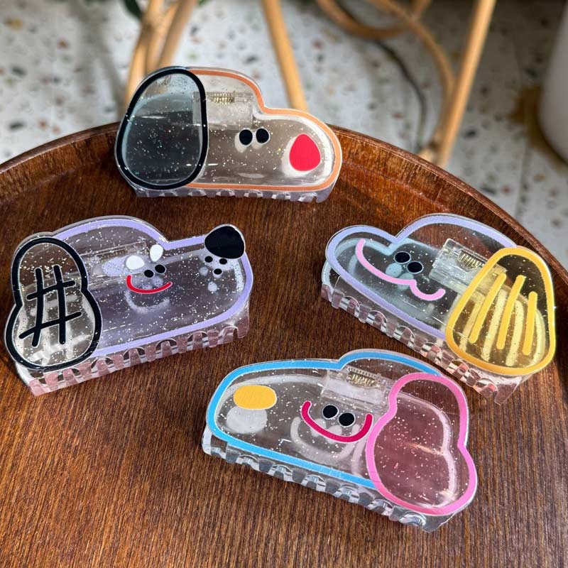 Medium  Black Ears And Purple Edges-Translucent Shiny Dog Head Hair Claw