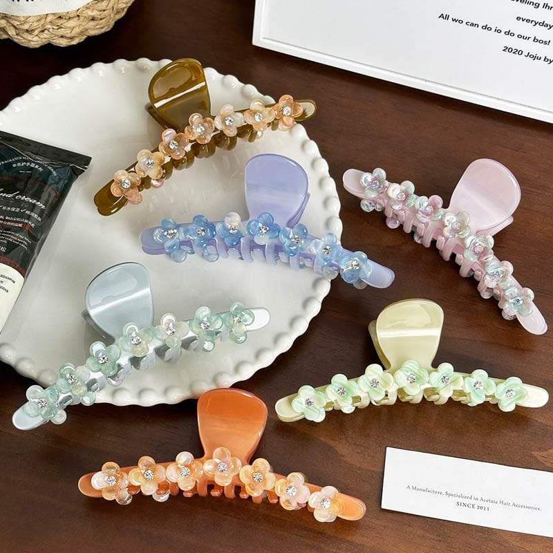 Jumbo  Orange Diamond Flower Hair Claw