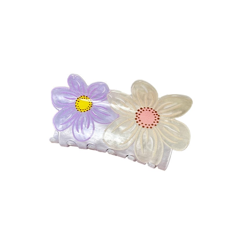 Medium Purple And White Double Flower Hair Claw