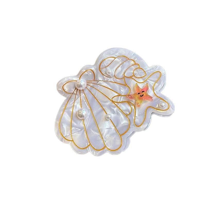 Medium  White-Pearl Shell Conch Starfish Hair Claw