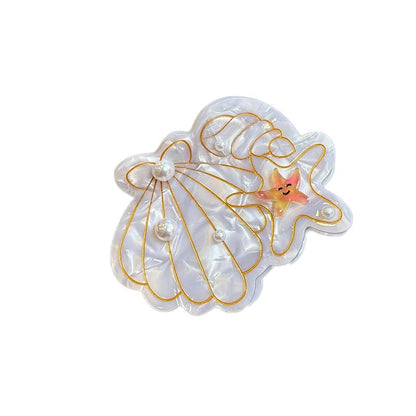Medium  White-Pearl Shell Conch Starfish Hair Claw