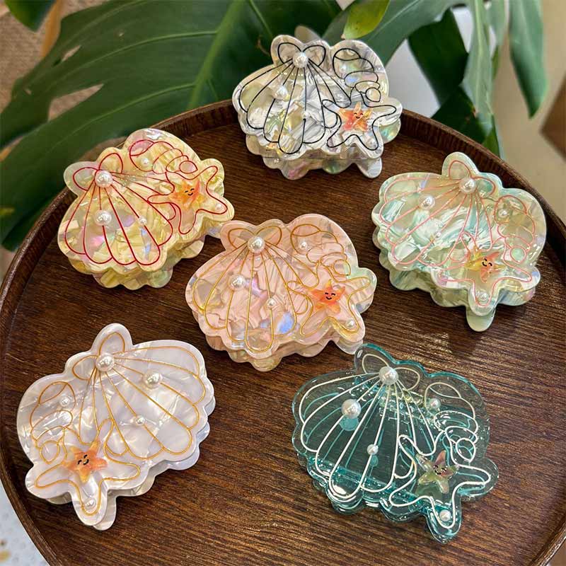 Medium  White-Pearl Shell Conch Starfish Hair Claw