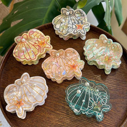 Medium  White-Pearl Shell Conch Starfish Hair Claw