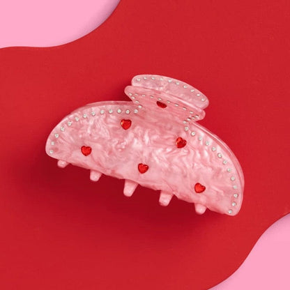 Medium Pink Diamond Heart Hair Claw