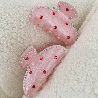 Medium Pink Diamond Heart Hair Claw
