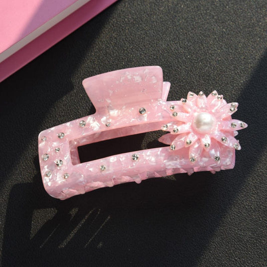 Medium Square Light Pink Flower Diamond Hairclaw