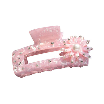 Medium Square Light Pink Flower Diamond Hairclaw