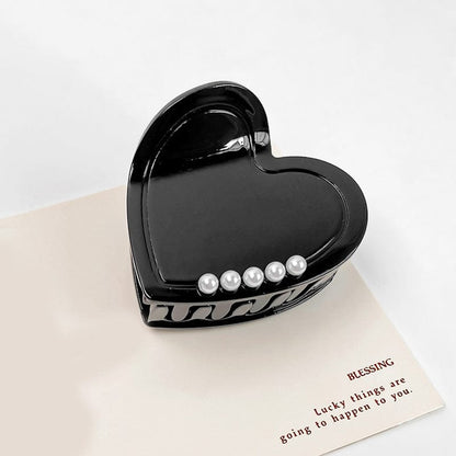 Small Black Heart With Pearl Hair Claw