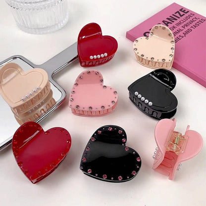 Small Black Heart With Pearl Hair Claw