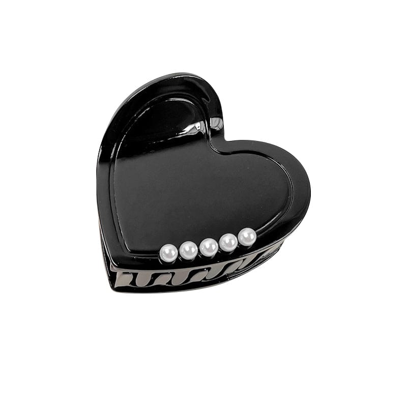 Small Black Heart With Pearl Hair Claw