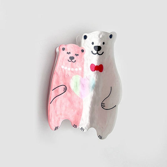 Medium  Love Bear Series-Pink and White Bears Hair Claw