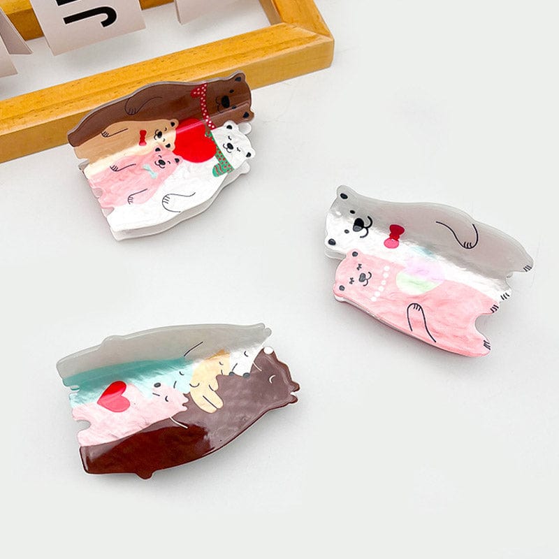 Medium  Love Bear Series-Pink and White Bears Hair Claw