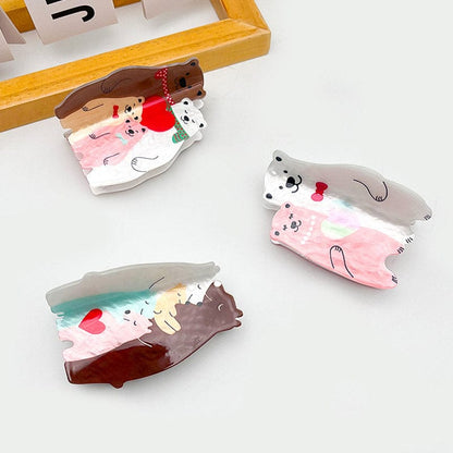 Medium  Love Bear Series-Pink and White Bears Hair Claw