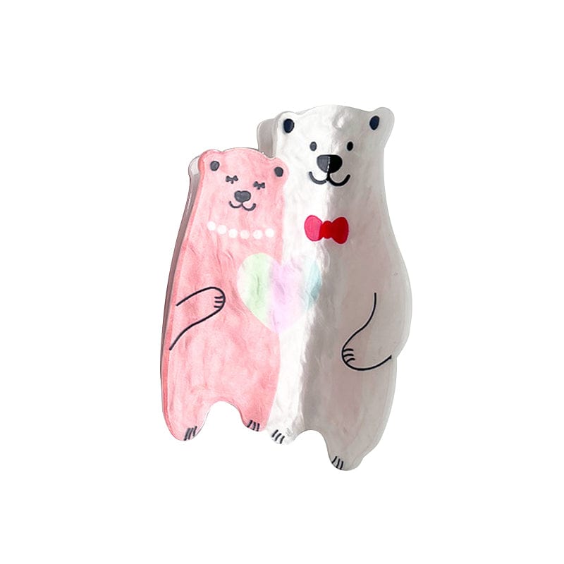Medium  Love Bear Series-Pink and White Bears Hair Claw