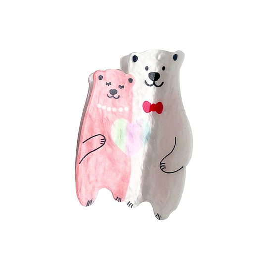 Medium  Love Bear Series-Pink and White Bears Hair Claw