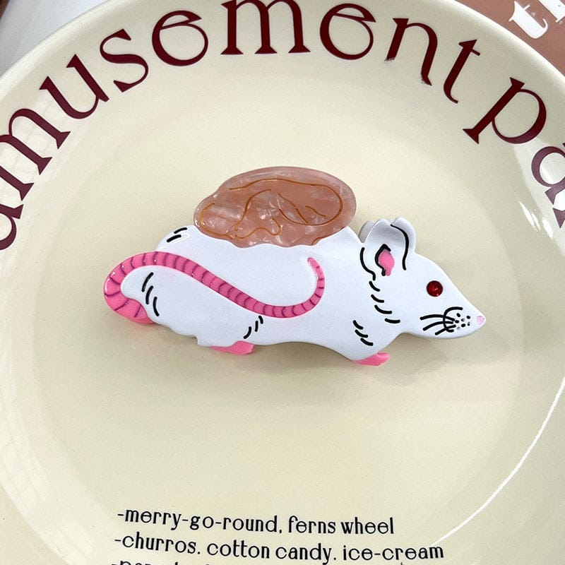 Medium White Mouse Hair Claw Clips | NueShiny