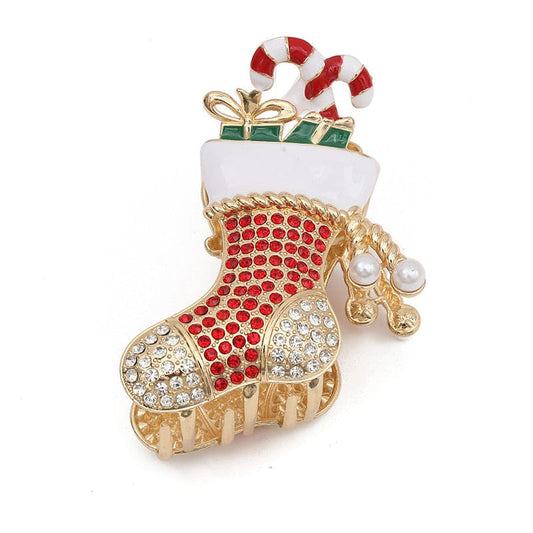 Medium Rhinestone Studded Christmas stockings Hair Claw