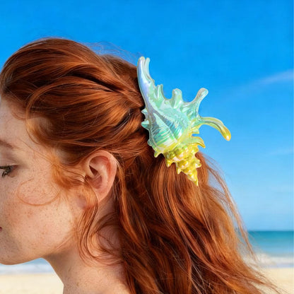 Jumbo Mustard And Blue Conch Hair Claw