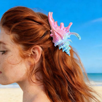 Jumbo Hot Pink And Blue Conch Hair Claw