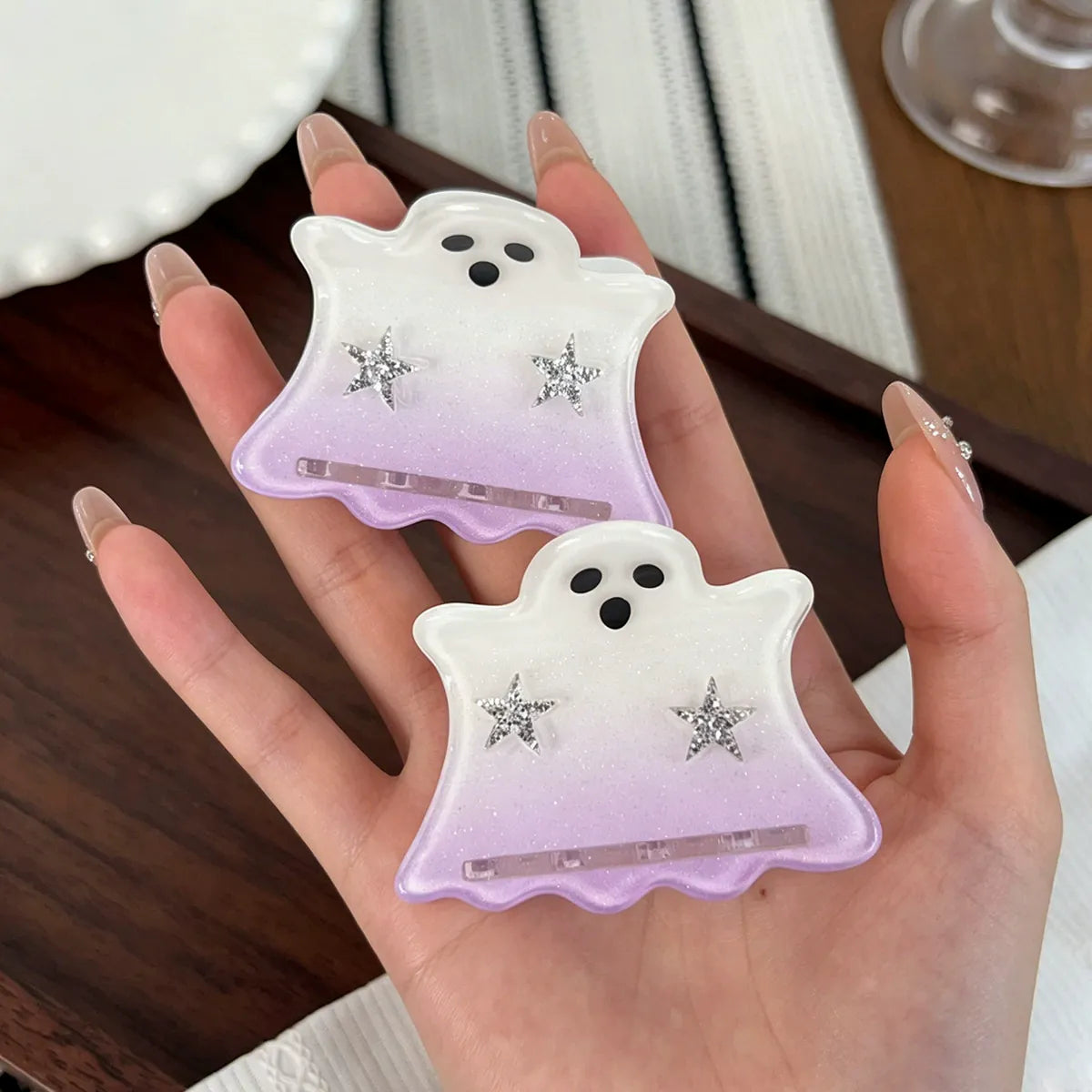 Mini Glitter Ghost Hair Claw Clips - Acetate  Lemonschunks