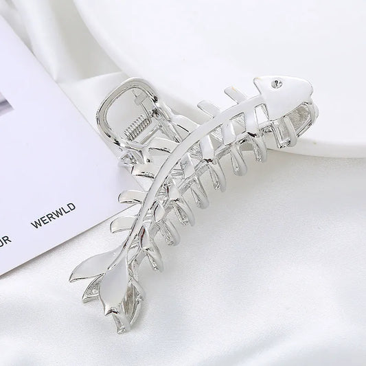 Silver Fish Bone Hair Claw Clip - Vintage Zinc Alloy Metal Hair Clip for Women  Lemonschunks