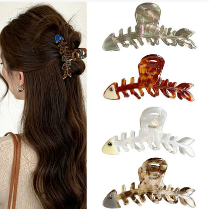 Fish Bone Hair Claw Clip - Glossy Coffee Brown Acetate Hair Clip for Women  Lemonschunks
