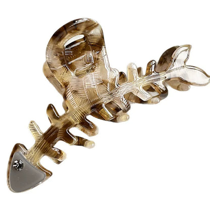 Fish Bone Hair Claw Clip - Glossy Coffee Brown Acetate Hair Clip for Women  Lemonschunks