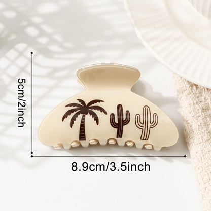 Tropical Palm Tree & Cactus Hair Clip - Warm Sand PVC Hair Claw for Women & Girls  Lemonschunks