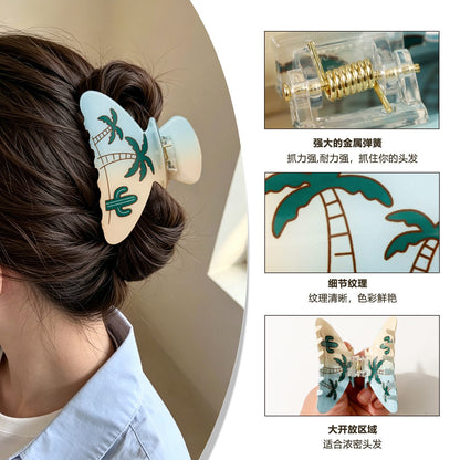Tropical Palm Tree & Cactus Hair Clip - Light Blue PVC Hair Claw for Women & Girls  Lemonschunks