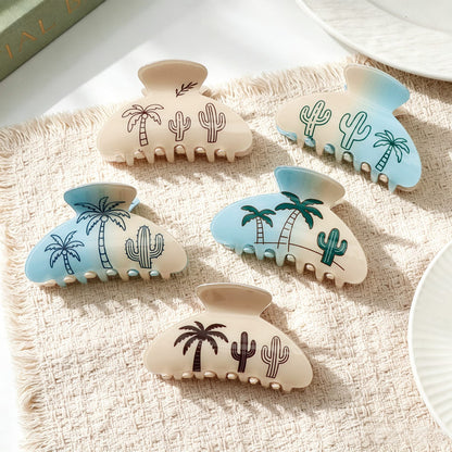 Tropical Palm Tree & Cactus Hair Clip - Light Pink PVC Hair Claw for Women & Girls  Lemonschunks