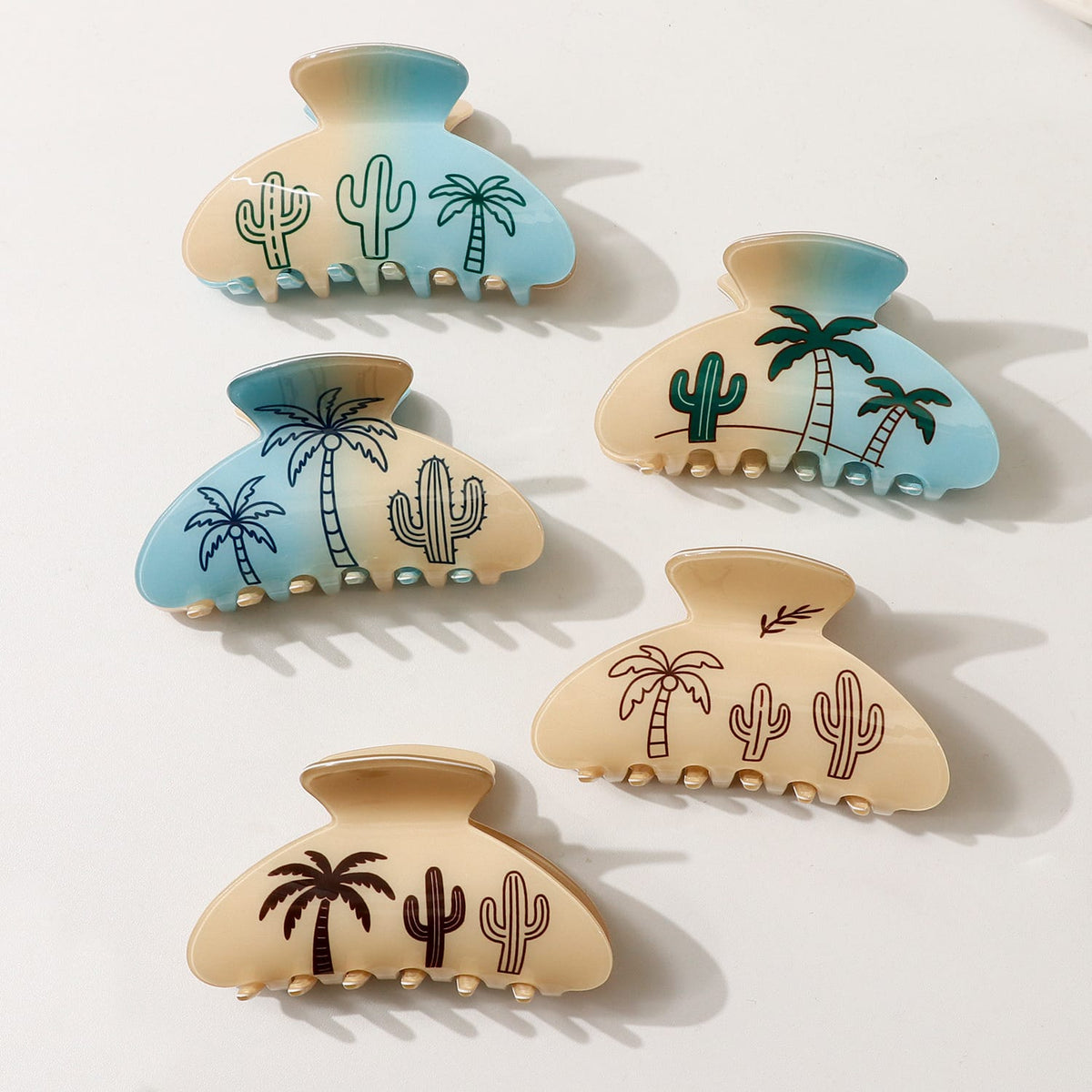 Tropical Palm Tree & Cactus Hair Clip - Light Pink PVC Hair Claw for Women & Girls  Lemonschunks