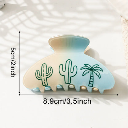 Tropical Palm Tree & Cactus Hair Clip - Mint Green PVC Hair Claw for Women & Girls  Lemonschunks