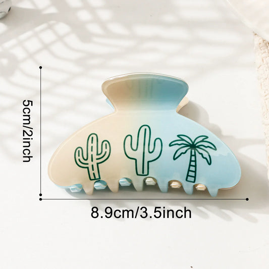 Tropical Palm Tree & Cactus Hair Clip - Mint Green PVC Hair Claw for Women & Girls  Lemonschunks