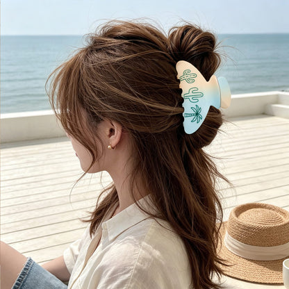 Tropical Palm Tree & Cactus Hair Clip - Mint Green PVC Hair Claw for Women & Girls  Lemonschunks
