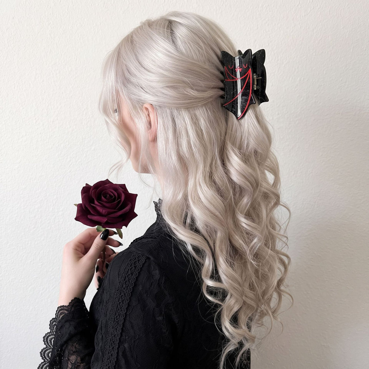 Halloween Bat Hair Claw Clip - Black & Red Glitter Acrylic Hair Clip for Women  Lemonschunks