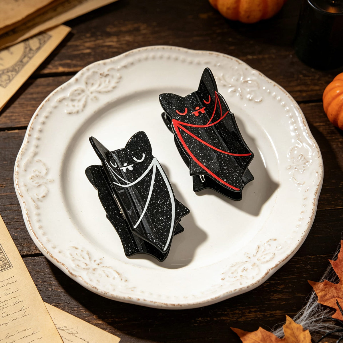Halloween Bat Hair Claw Clip - Black & Red Glitter Acrylic Hair Clip for Women  Lemonschunks